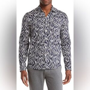 NWT Good Man Brand Printed Long Sleeve Button Down in Blue + White - Size L